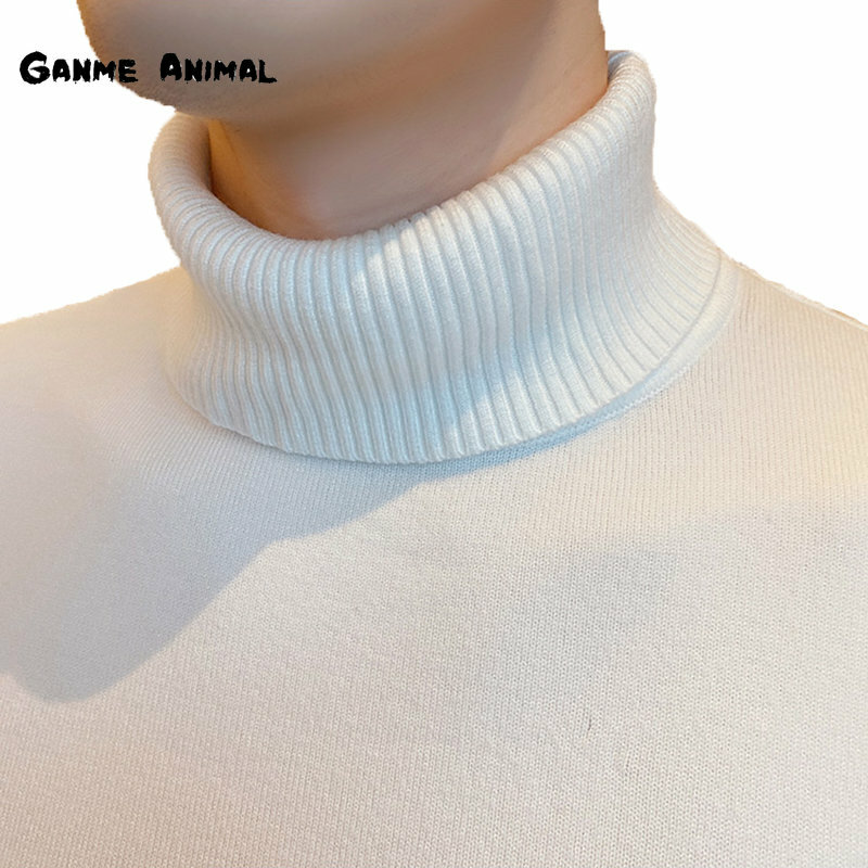 Suéter de gola alta monocromático masculino, pulôver casual, roupa fina, quente, outono, inverno