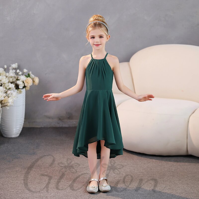 Spaghetti Straps Junior Bridesmaid For Children Wedding Ceremony Event Pageant Birthday Party Show Prom Night Ball Evening-Gown