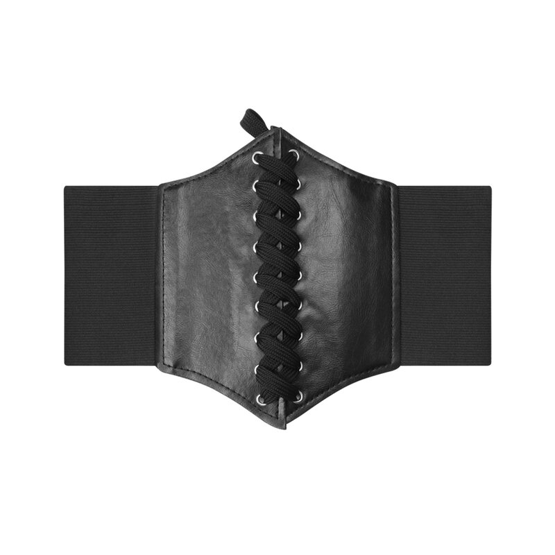 Cinturones de corsé de cuero Pu gótico para mujer, cinturones de corsé femeninos con cordones, cintura adelgazante Vintage, cinturón ancho negro para niña