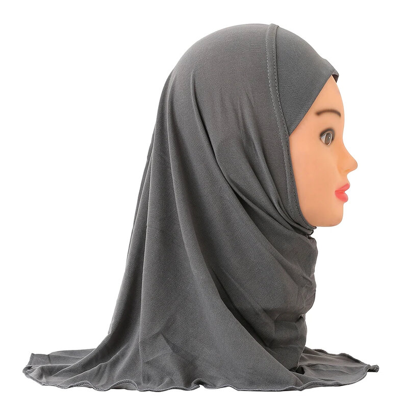 Однотонный детский хиджаб для мусульманских девочек, детский хиджаб, исламский шарф, шали, мягкий эластичный тюрбан для девочек от 2 до 7 лет, 50 см