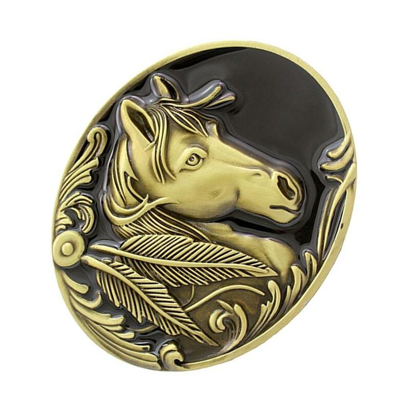 حزام رأس الحصان المحفور مع مشبك برونزي ، حزام رعاة البقر الرجعية ، والأزياء الحيوانية