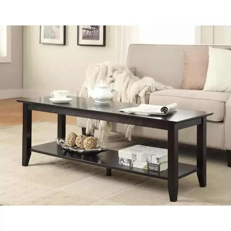 Mesa de centro American Heritage con estante, mesas de café con almacenamiento para sala de estar, color negro