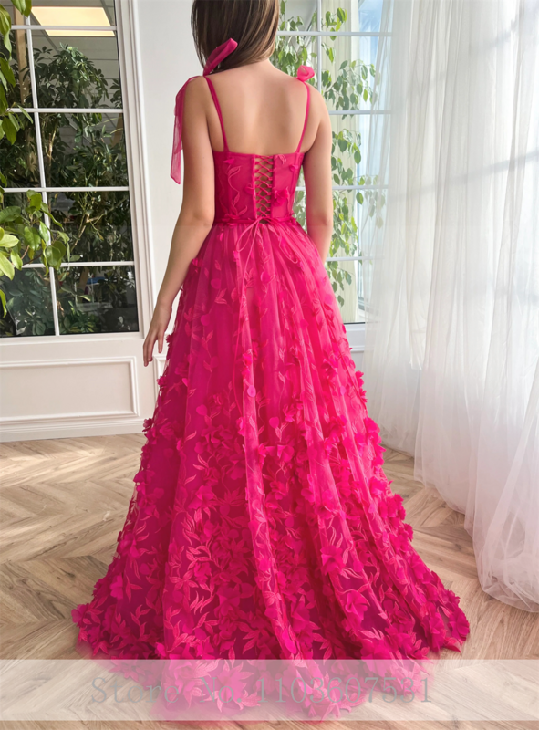 Lrosella Elegant Applique Lace Tulle Square Collar Spaghetti Straps Prom dresses for Women A-line Formal bespoke occasion dress