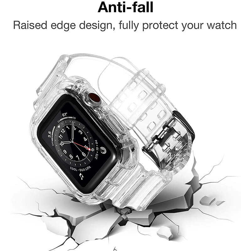 Tali bening + casing untuk Apple Watch seri 9 8 7 6 SE 5 49mm 45mm 44mm 42mm 41mm transparan untuk iwatch 3 38mm 40mm tali plastik