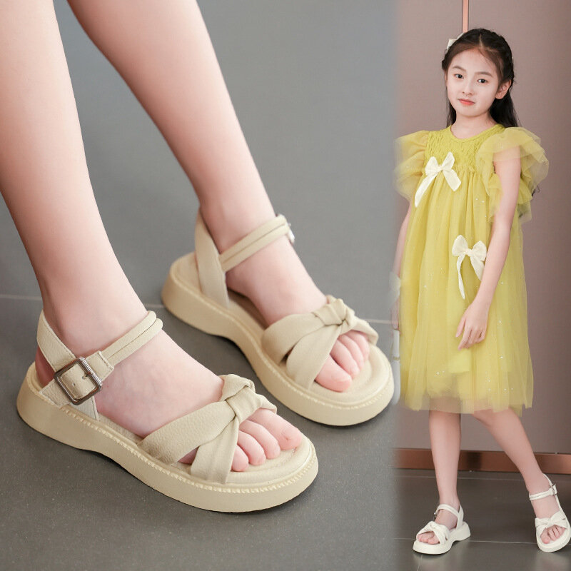 Сандалии с открытым носком для детей и девочек, Нескользящие пляжные туфли с пряжкой, летняя обувь