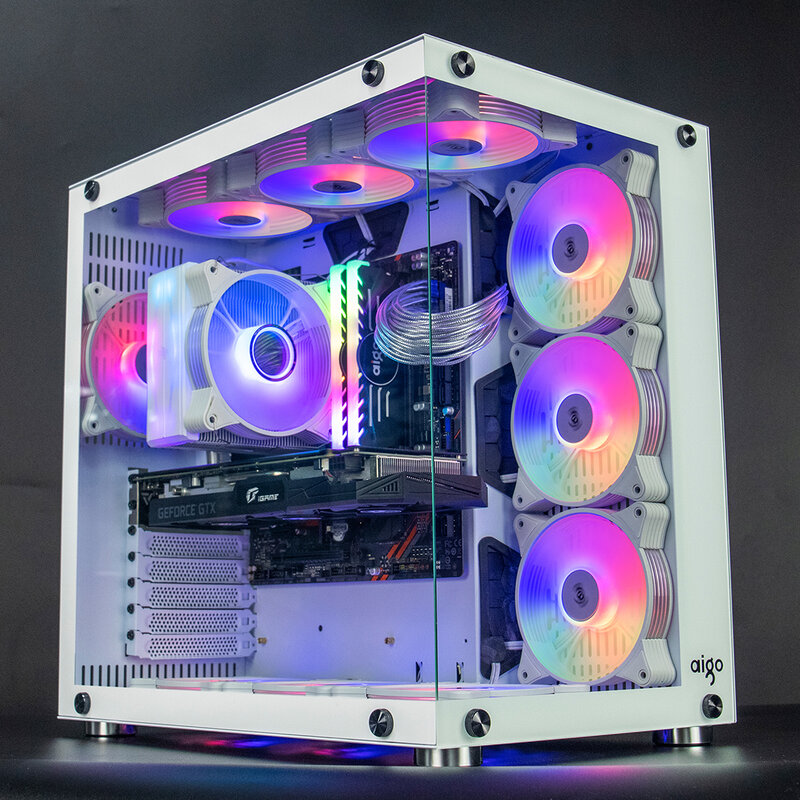 Aigo – ventilateur blanc AR12, 120mm, RGB, kit boîtier PC gamer, refroidissement, vitesse réglable, 12cm