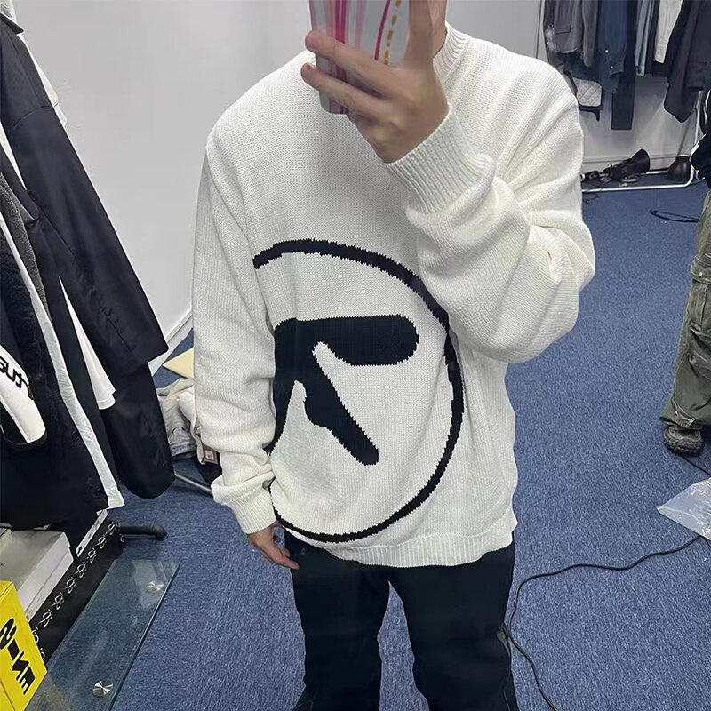 Men's Sweater Aphex Twin Knit Winter Oversized Vintage Long Sleeve Tops Jumper Pullover Y2k Streetwear Graphic Fashion Clothing