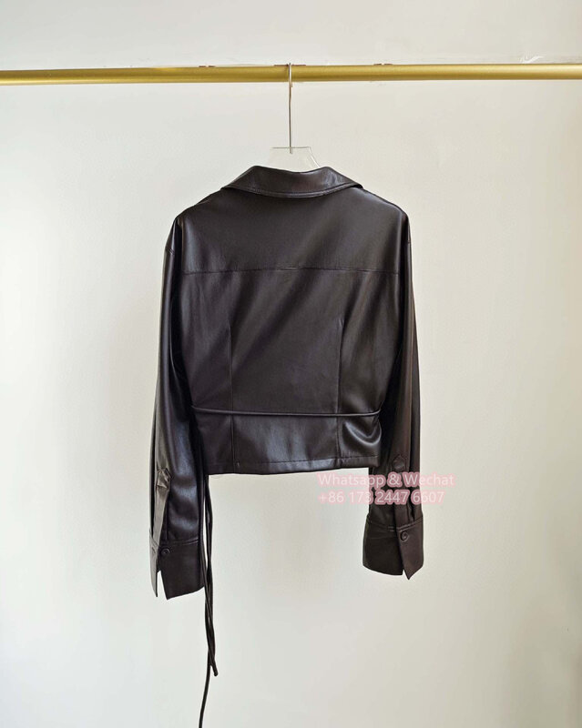 Nanu * shka damska koszula jesień zima 2023 artificial skóra długa guzik na rękawie elegancka luksusowa marka wysokiej jakości krótka