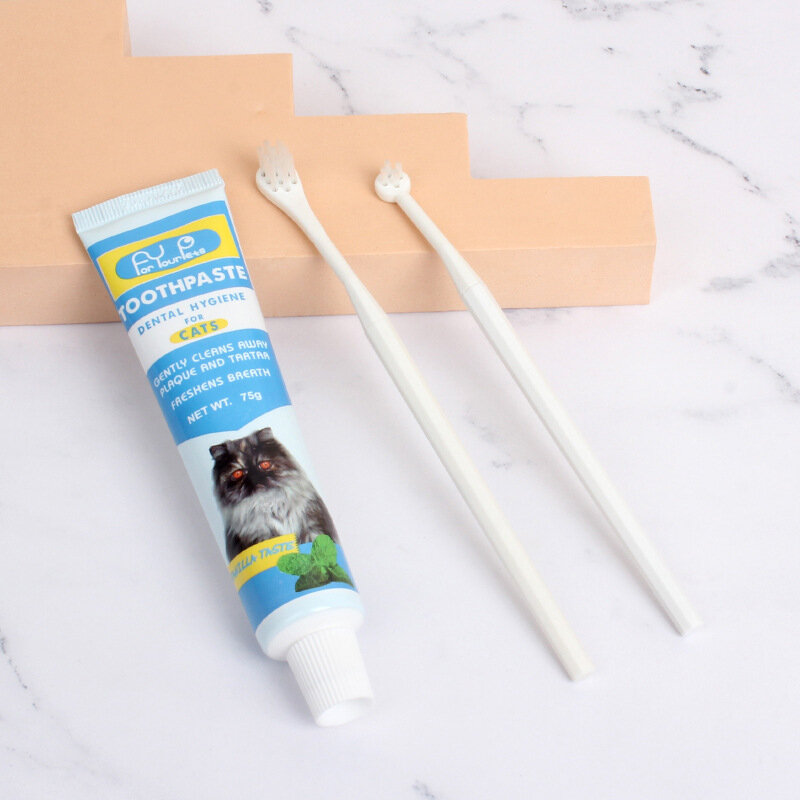 2023 Cat Toothbrush Toothpaste Set Pet Vanilla Toothbrush For Small Medium Cat Cleaning Mouth Pet Accessories Pet Supplies New