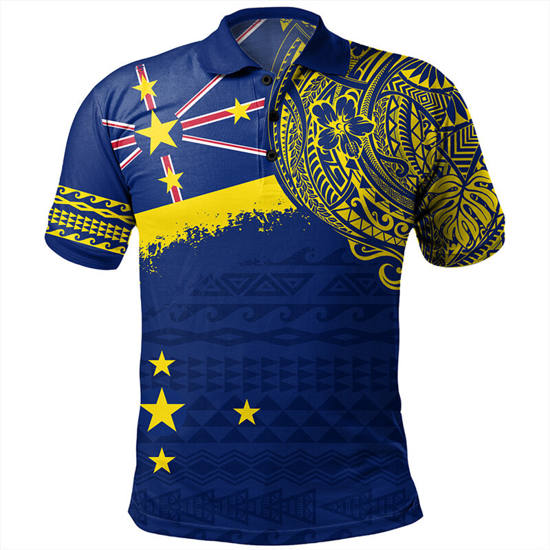 Moda Hawajska Polinezyjska Koszulka Polo Wzór Dla Mężczyzn 3D Nadruk Herb Krótkie Rękawy Koszulki Kanaka Maoli Flaga Lapel T Shirts
