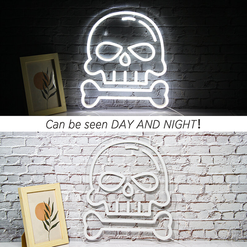 Lampu Neon LED, lampu desain tengkorak, lampu saklar USB untuk pesta Halloween Bar klub permainan ruang dekorasi dinding lampu malam akrilik