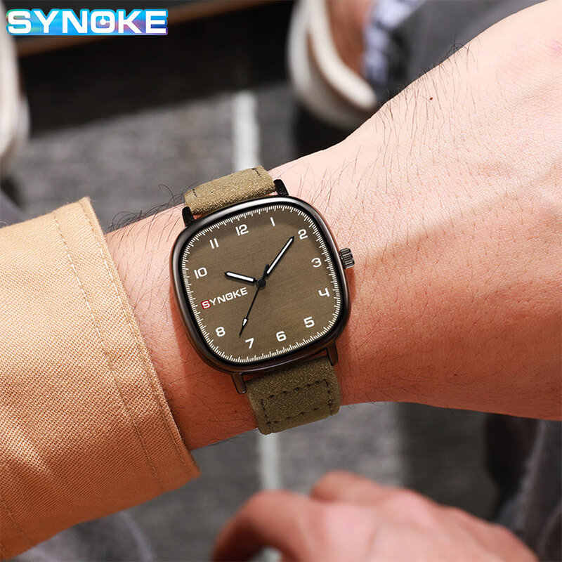 SYNOKE-reloj militar para hombre, pulsera de cuarzo con movimiento, correa de cuero de 40mm, de lujo, de negocios