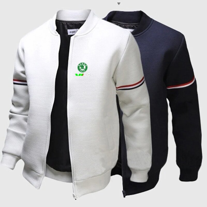 Skoda Rs Vrs Motorsport Graphicorrally Wrc Racing Men New Print Fashion Flight Jacket Round Neck Solid Cotton Long Sleeves Coat