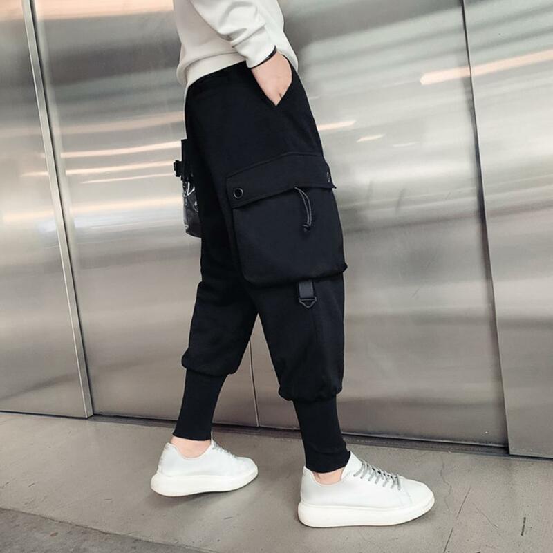 Men Cargo Trousers Soft Breathable Men's Cargo Pants with Ankle-banded Design Elastic Waist Multi Pockets for Casual Sport
