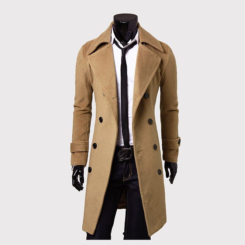 Manteau coupe-vent mi-long coupe-vent pour hommes, veste mince britannique, double boutonnage, document solide, automne, hiver