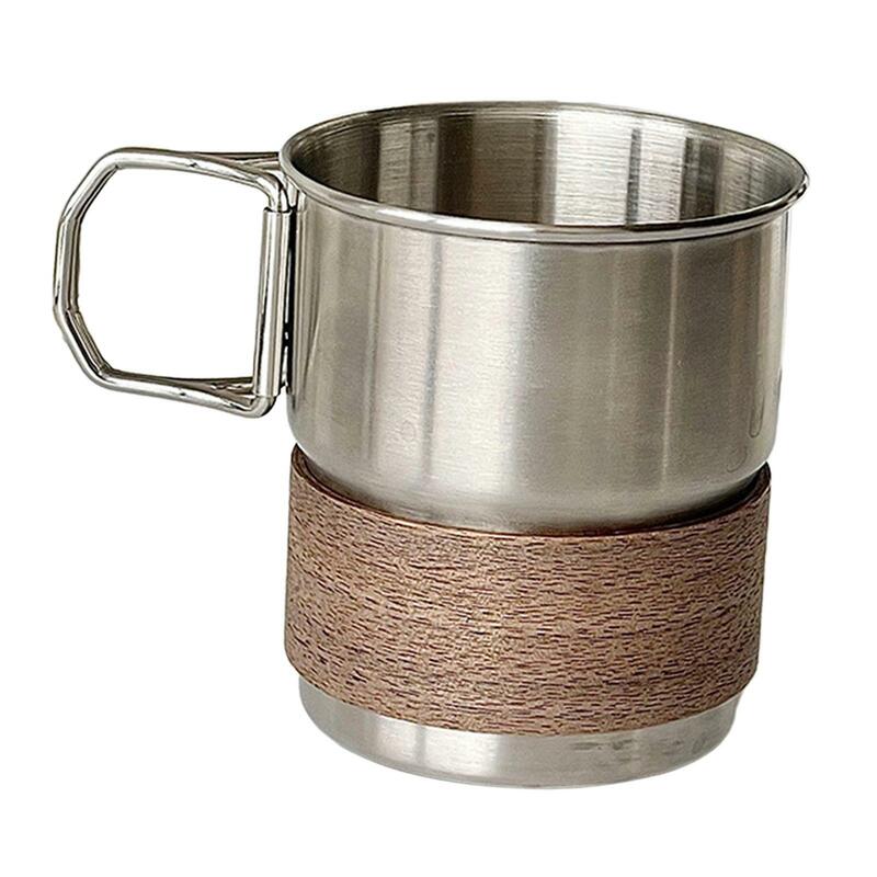 Cangkir Kemah Stainless Steel, dengan pegangan dapat dilipat, cangkir logam, peralatan makan, Mug luar ruangan, cangkir minum untuk perlengkapan piknik