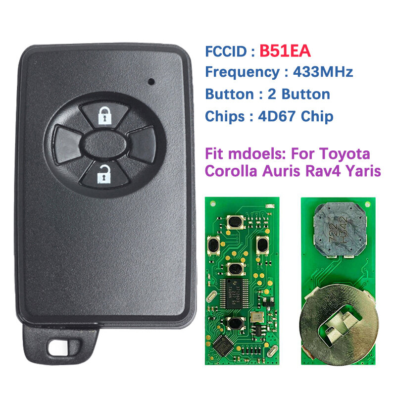 CN007188 Aftermarket 2 Button Remote Key FCC B51EA 0780 4D-67 Chip 433MHz 89904-52071 For Toyota Corolla Auris Rav4 Yaris