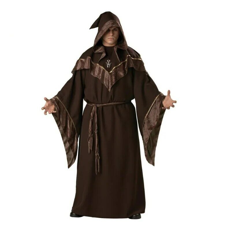Kostum agama Godfather penyihir pria pakaian Cosplay Goethe jubah pakaian penyihir Halloween jubah kematian vampir