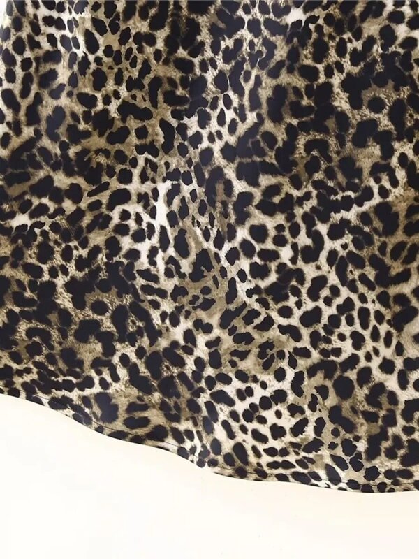 Rok Midi motif macan tutul untuk wanita, rok panjang wanita kantor elegan klasik Musim Panas 2024 motif macan tutul mode seksi A-line