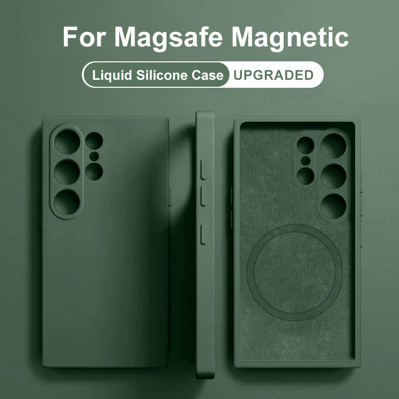 Casing silikon cair asli, sarung HP lembut untuk for Magsafe for Samsung Galaxy S24 S23 S22 Ultra S21 FE