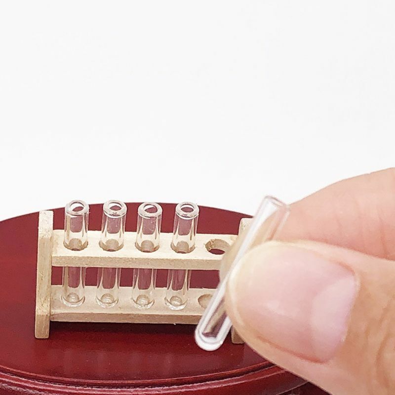5pcs/set Laboratory Glass Test Tubes with Wooden Rack Set 1:12 Dollhouse Miniatu DropShipping