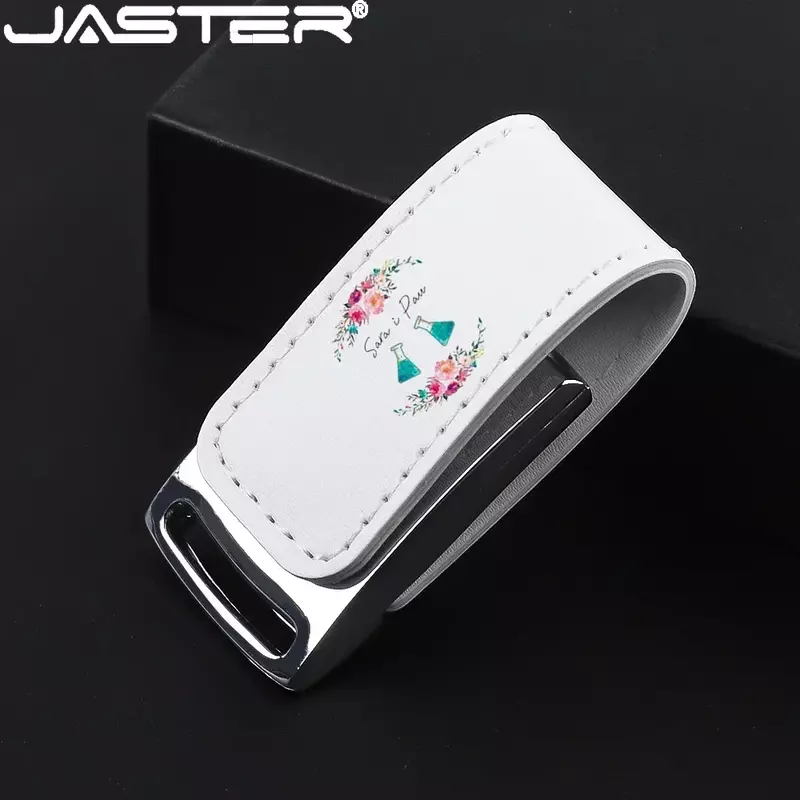 JASTER USB 2.0 Flash Drives 128GB Color Printing Fashion Pen Drive 64GB White Leather with box Memory Stick Business gift U disk