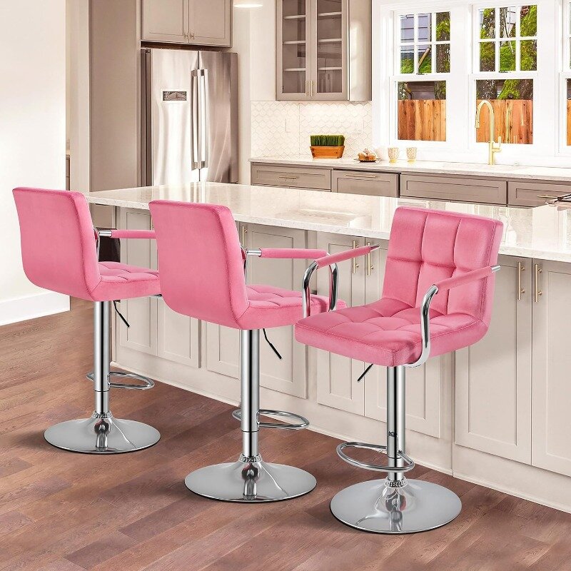 Tall Bar Stools Set of 2 Modern Square PU Leather Adjustable BarStools Counter Height Stools with Arms and Back Bar Chairs 360