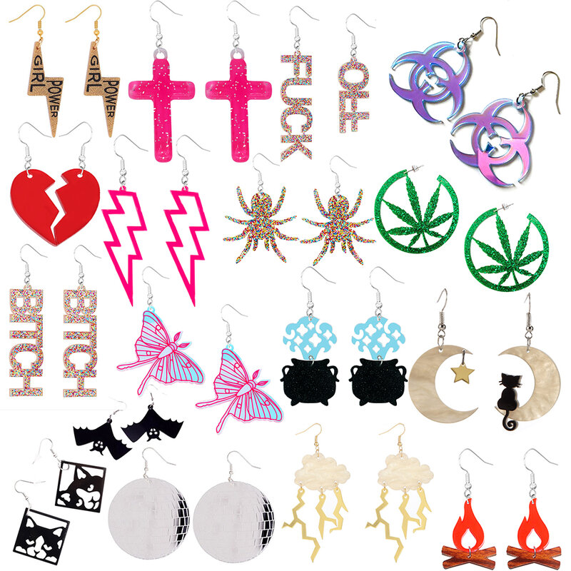 여성용 기하학 아크릴 드롭 귀걸이, 힙합 트렌드 파티 쥬얼리, 나비 십자가 번개 고양이 단풍잎, 신제품
