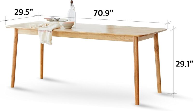Livinia Aslan 70.9 "โต๊ะไม้สี่เหลี่ยมผืนผ้าไม้โอ๊คมาเลเซีย/โต๊ะทานอาหารไม้เนื้อแข็งขนาดใหญ่ (ไม้โอ๊คธรรมชาติ)