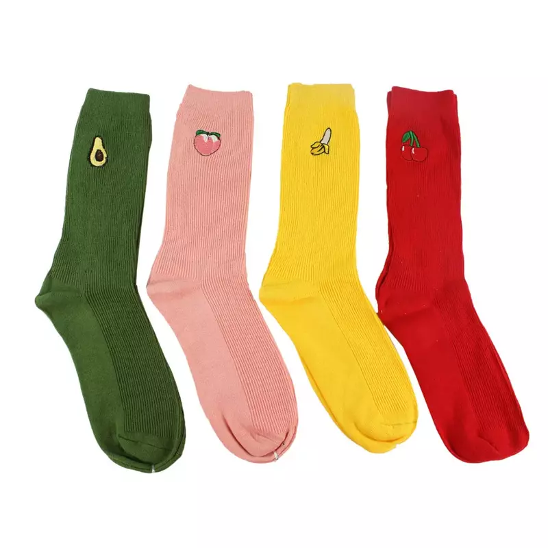 Women Socks Cartoon Embroidered Fruit Animals Sockks Korean Japanese Cute Kawaii Long Sock Funny Girls Warm Socks