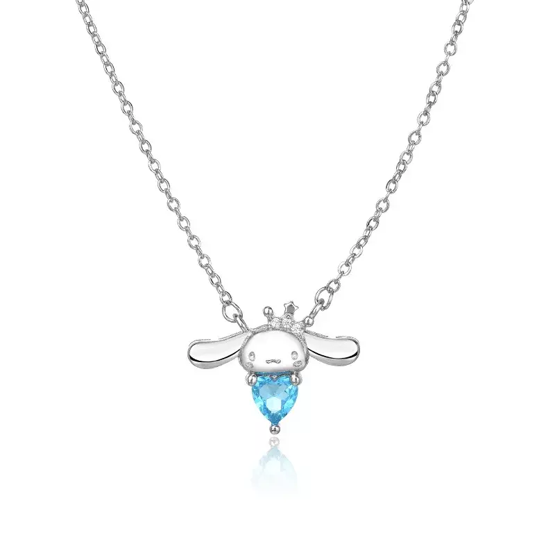 Anime Cinnamonrolls Sea Blue Heart Diamond Pendant Cute Cartoon Necklace Light Luxury High Grade Jewelry Festival Gift
