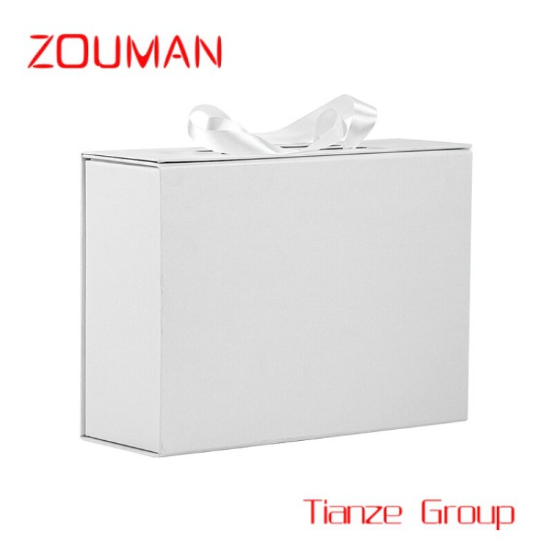 Caja de papel con logotipo personalizado reciclable, embalaje de cartón duro blanco, pequeño embalaje de regalo plegable magnético de lujo