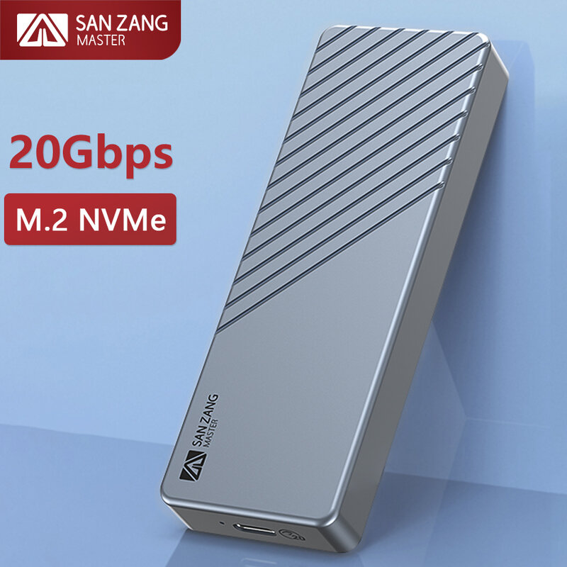 SANZANG casing SSD kecepatan tinggi, kotak penyimpanan SSD eksternal 20Gbps M.2 NVMe, USB A 3.0 Tipe C, Hard Drive Disk M2 untuk PC dan Laptop