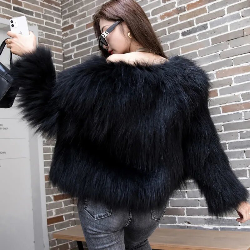 Jaket bulu palsu wanita, mantel bulu palsu versi Korea longgar serbaguna musim gugur dan musim dingin 2023