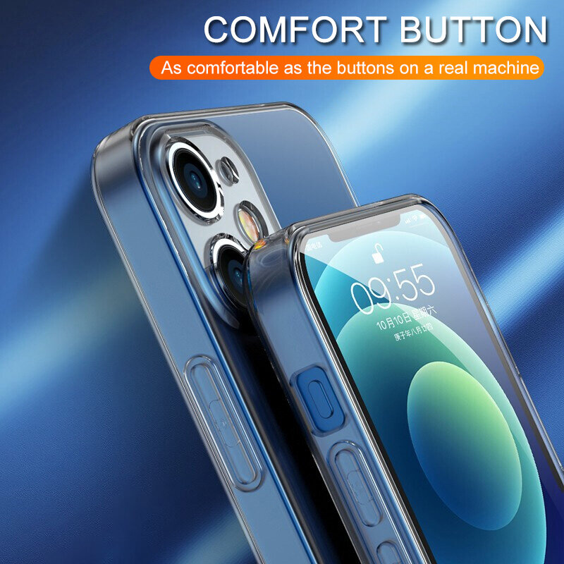 Capa de telefone de silicone transparente para iPhone, tampa traseira macia para iPhone 11, 12, 13, 14, 15 Pro Max, 13 Mini, X, XS Max, XR, 8, 7, 6 Plus