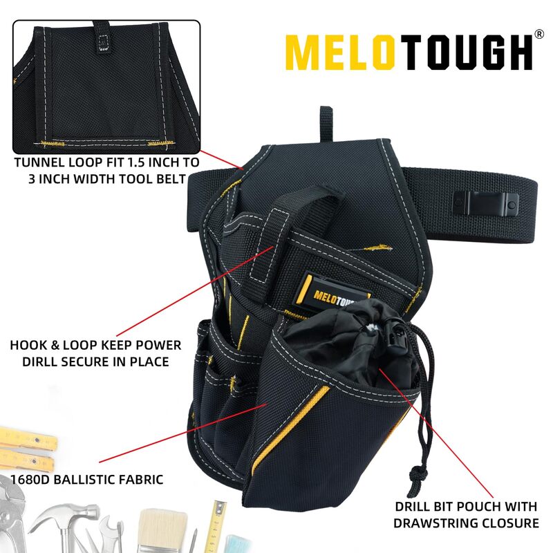 MELOTOUGH-funda de impacto 3 en 1 para taladro, Combo con pulsera magnética, cinturón de herramientas, soporte para taladro con bolsa para broca (diestros)