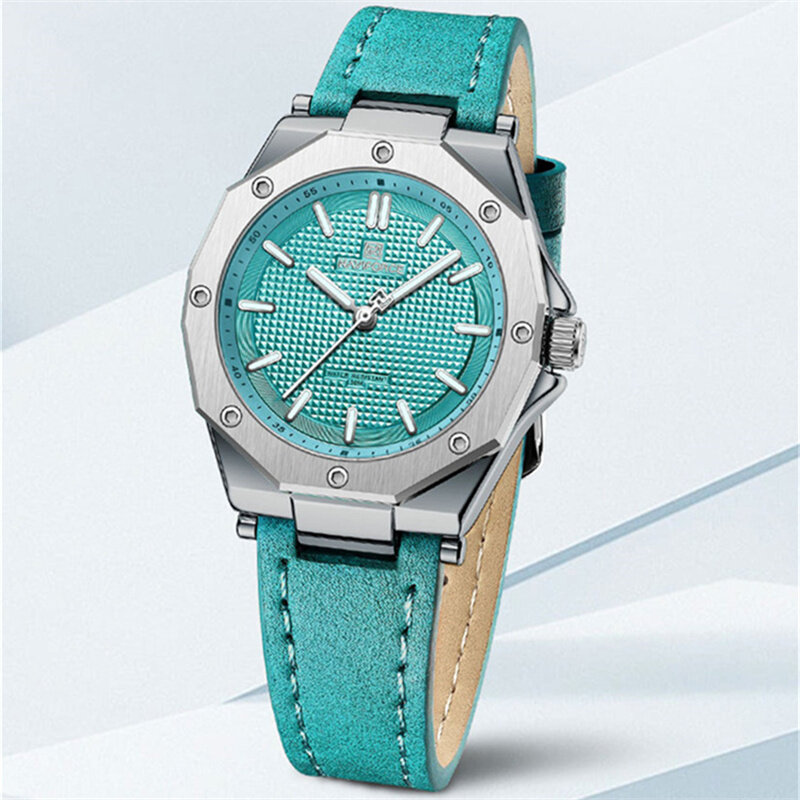 Женские кварцевые часы NAVIFORCE, кварцевые часы с кожаным браслетом, водонепроницаемые женские часы Reloj Mujer