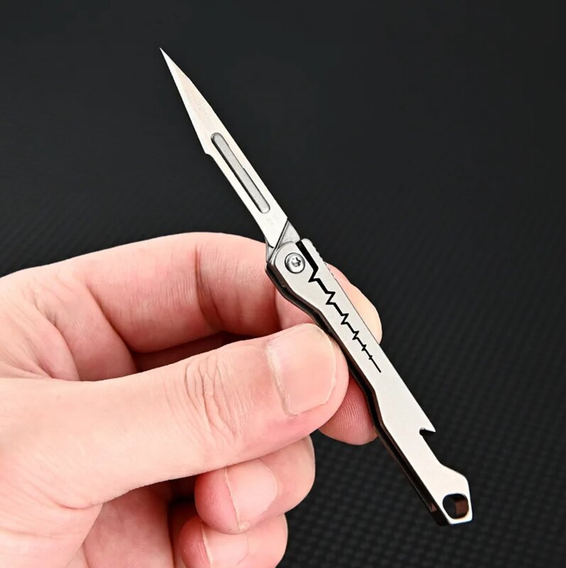 Coltello pieghevole in lega di titanio G10 in acciaio inossidabile coltello da tasca portachiavi strumento di autodifesa chirurgica sostituibile NO.11 Blad chirurgico
