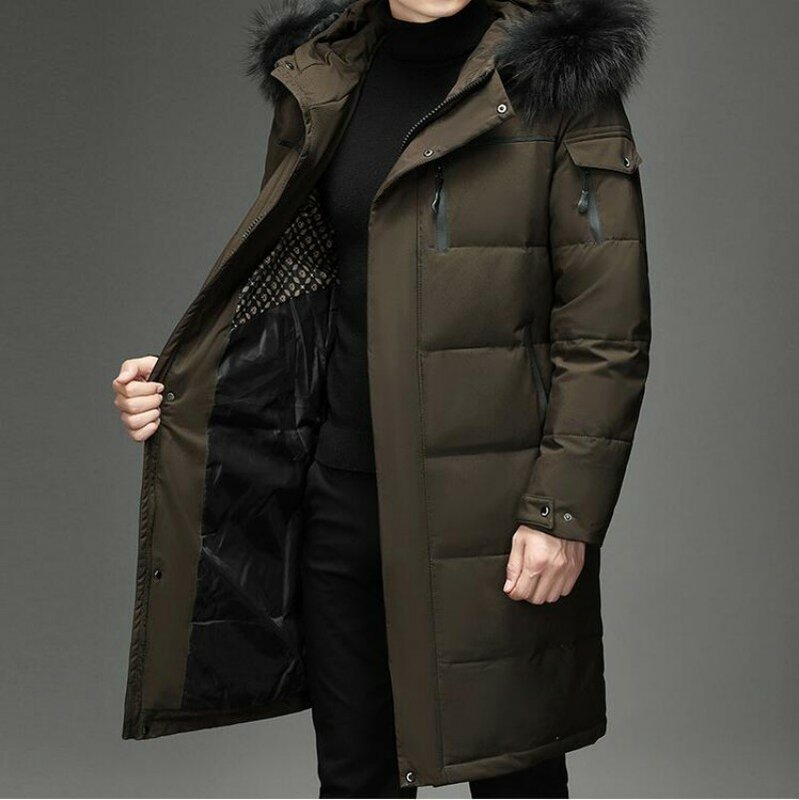 Chaqueta de plumón gruesa para hombre, abrigo cálido de plumón, Parkas largas con capucha de pato negro a la moda, talla grande 5XL, invierno-30, 2022