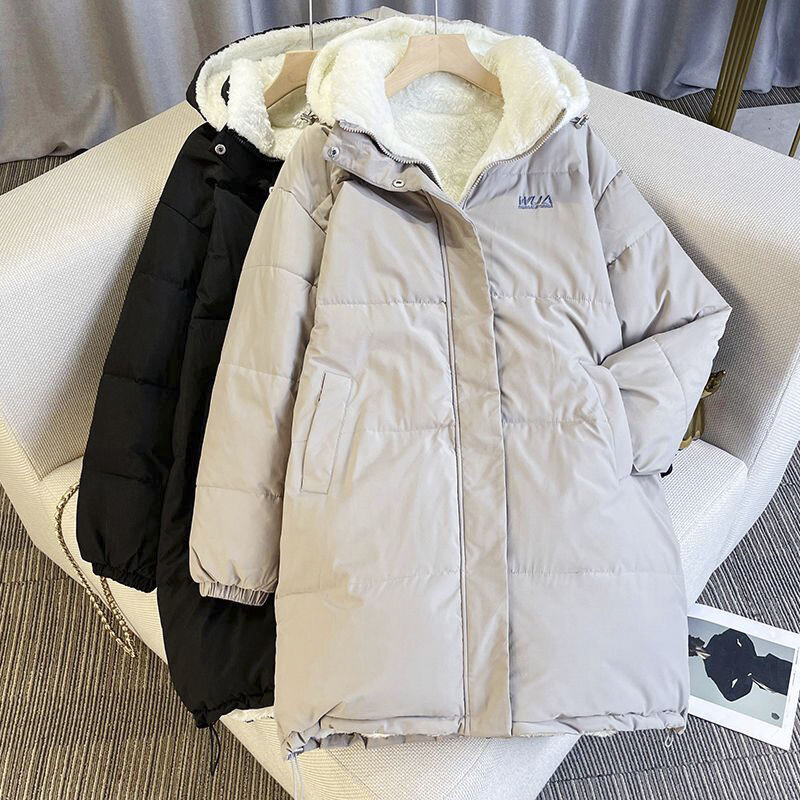 Zimowa ciepła, solidna kolorowa wełna podszewka z bawełny-wyściełane kurtki kobiety średniej długości wyglądają cienko 2023 modny płaszcz płaszcz wiatroszczelny