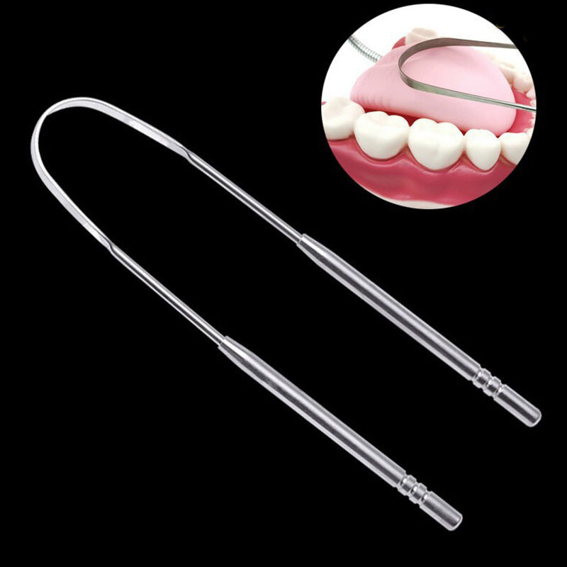 1pcs Tongue Scraper Cleaner Stainless Steel Tongue Cleaning Tools Washable Tongue Scrubber Oral Hygiene Tool Accessories