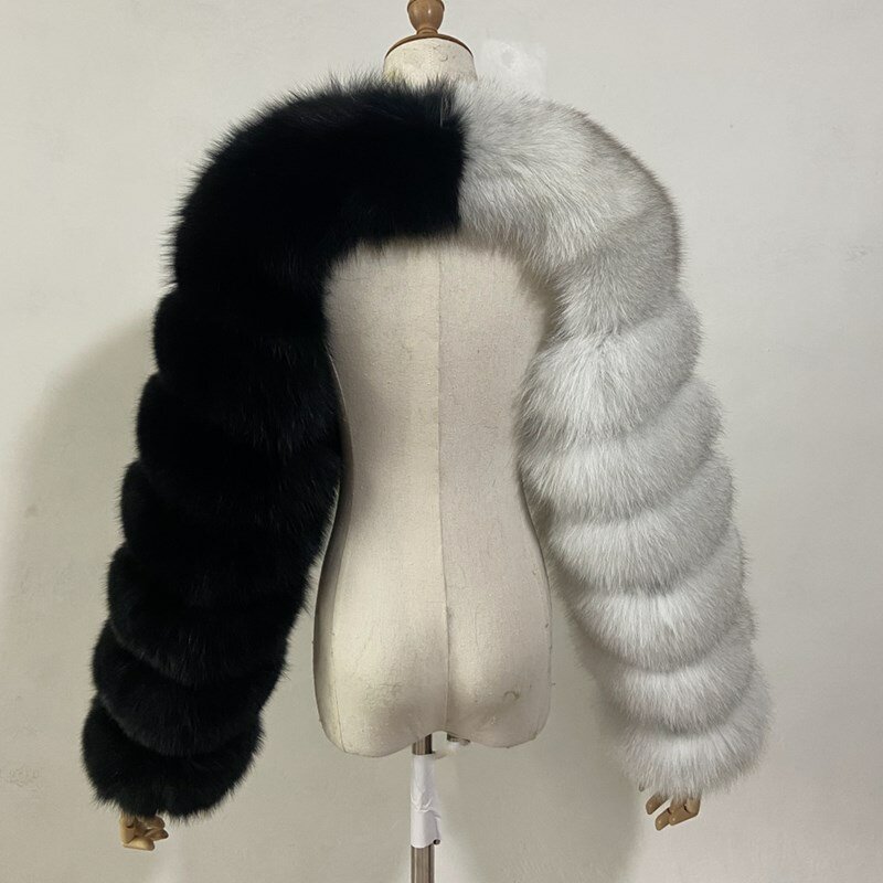 女性のための非常に短い合成毛皮のジャケット,冬のファッションのための豪華なフェイクキツネの毛皮のコート,長袖のジャケット,暖かいトップス