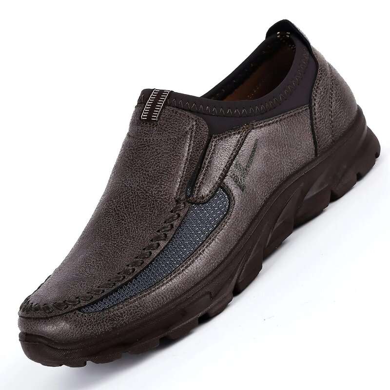 حذاء موكاسين جلد بدون أربطة للرجال ، حذاء كاجوال للكبار ، قماش مسامي ، نمط خليط ، مقاس كبير 38-50