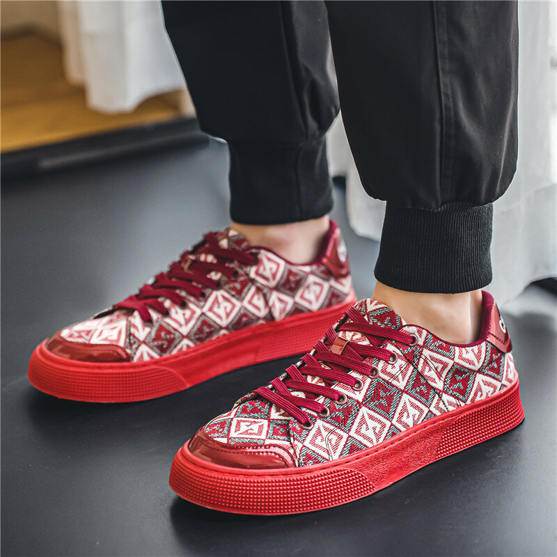 Zapatillas deportivas de lona para hombre, zapatos vulcanizados con estampado a la moda, color rojo, para monopatín