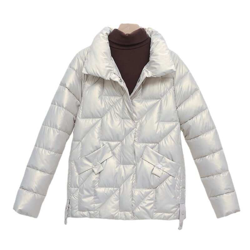 Parka feminina lustrosa com gola de gola alta, jaquetas de algodão, casaco curto, casual feminino, jaqueta quente de inverno, novo, 2023