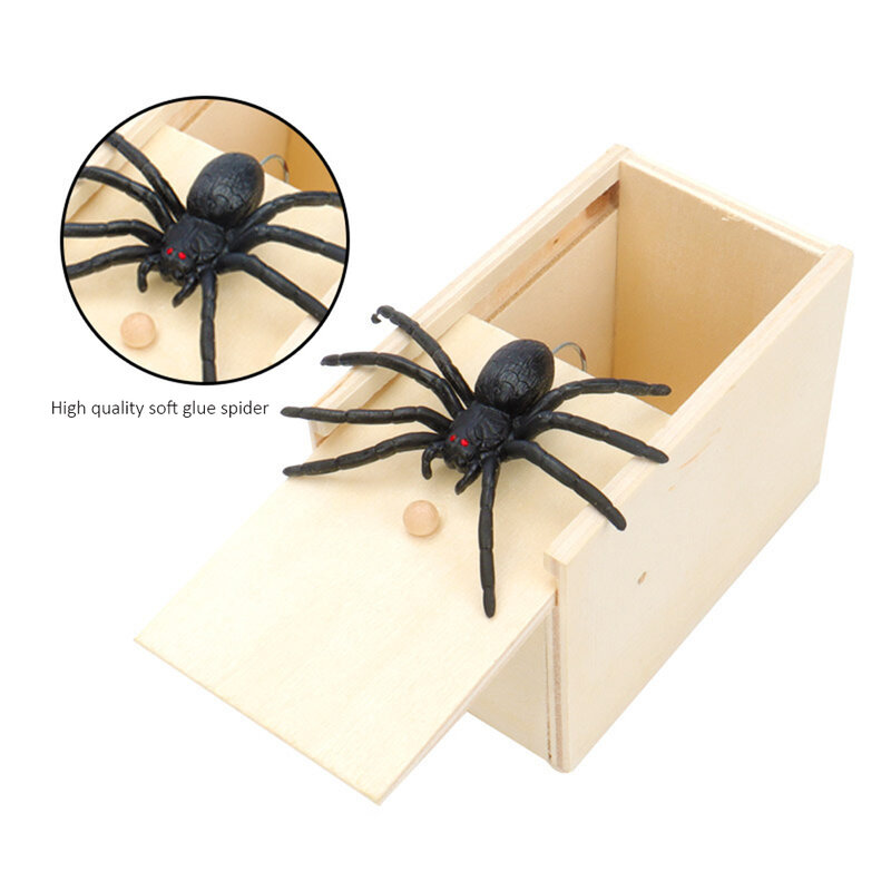 Scherzo di legno trucco scherzo pratico Home Office spaventare Toy Box Gag Spider Kid genitori amico divertente gioco scherzo regalo scatola sorprendente