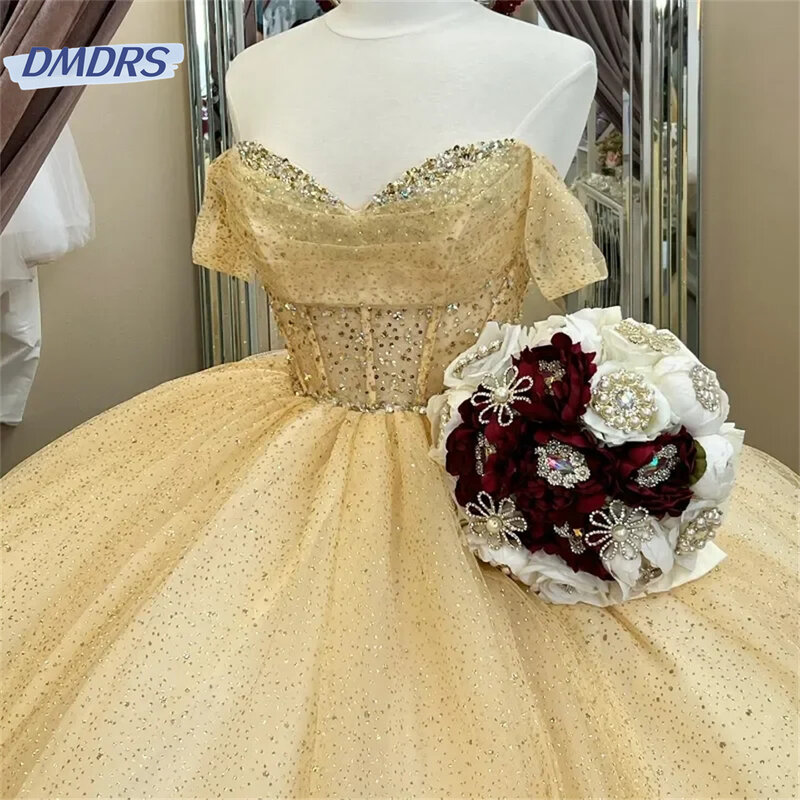 Romantische Schatz Hals Quince anera Kleid Party kleid charmante 3D-Applikation von Prinzessin Perlen Kristall von der Schulter für 16 Jahre