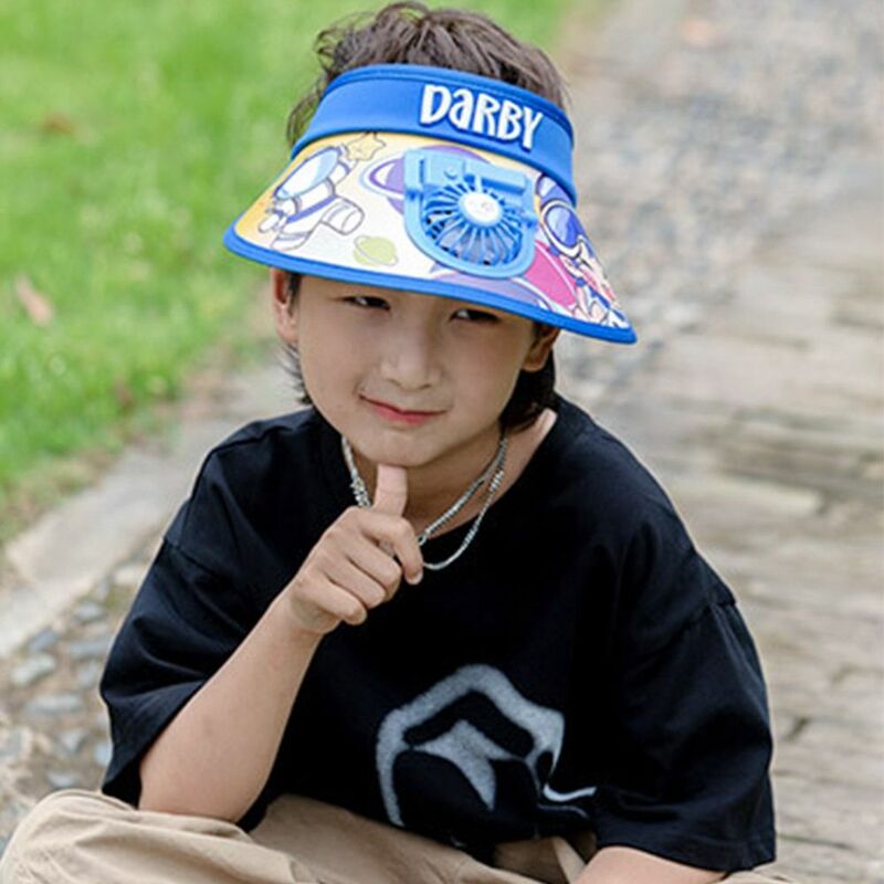 男の子と女の子のためのファンバイザー付きの子供のための漫画プリント付きの夏の帽子