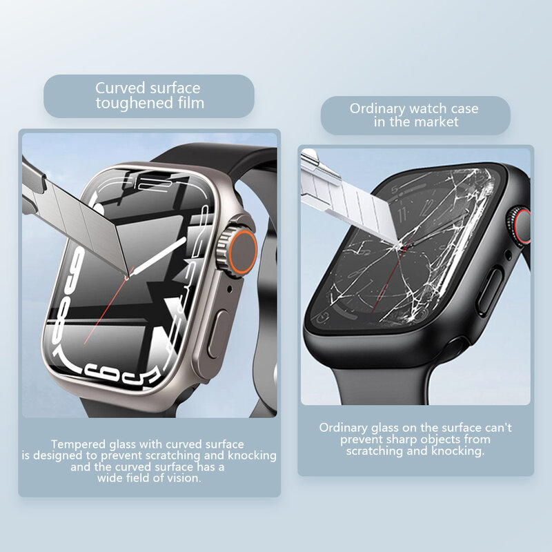Hoes Voor Apple Watch 9 8 7 45/41Mm Case Screen Protector Pc Gehard Glas Iwatch Serie 5 6 Se 44Mm 40Mm Verandering Naar Ultra2 49Mm