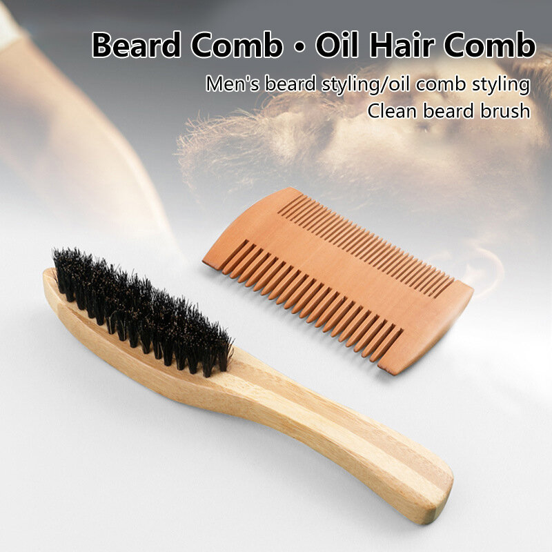 Escova de barba de cerdas de cabelo de javali para homens pente barbear, massagem facial, bigode artesanal amarelo 1pc